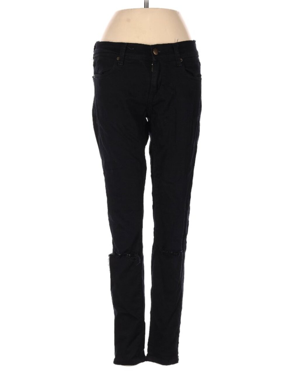 Free People "We The Free" Distressed Skinny Jeans In Jet Black - Size 26